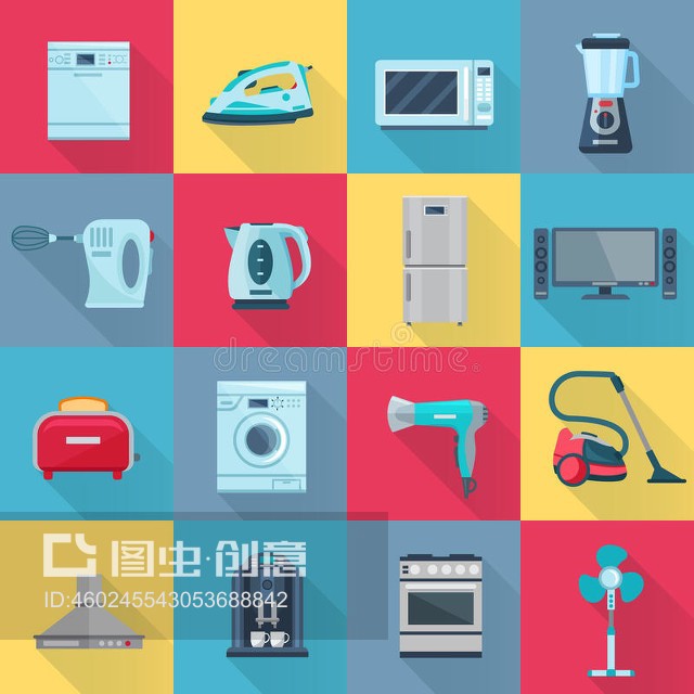 平面彩色家用電器圖標Flat Color Household Appliances Icons